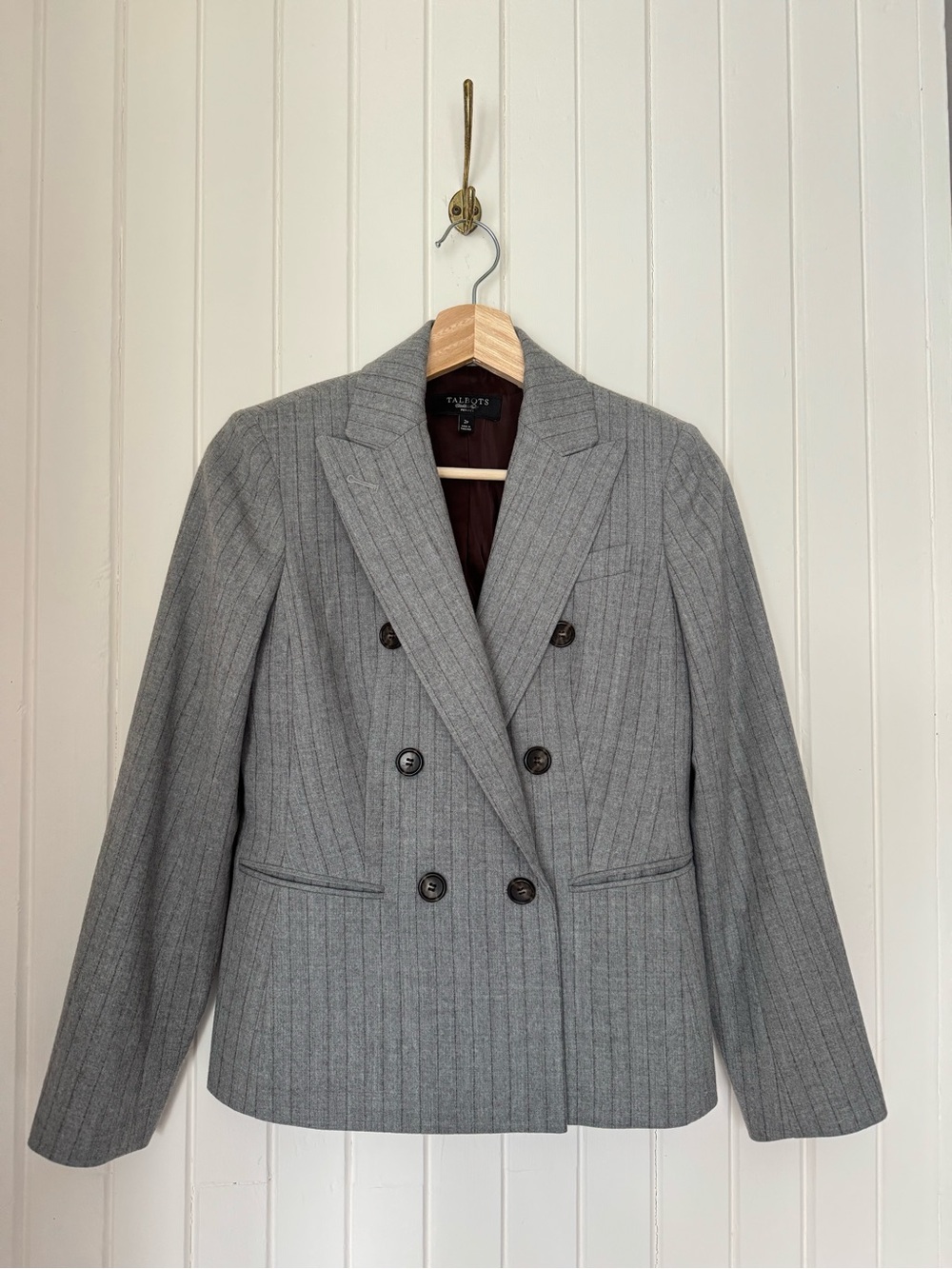 Talbots Women's Gray Pinstripe Double-Breasted Blazer